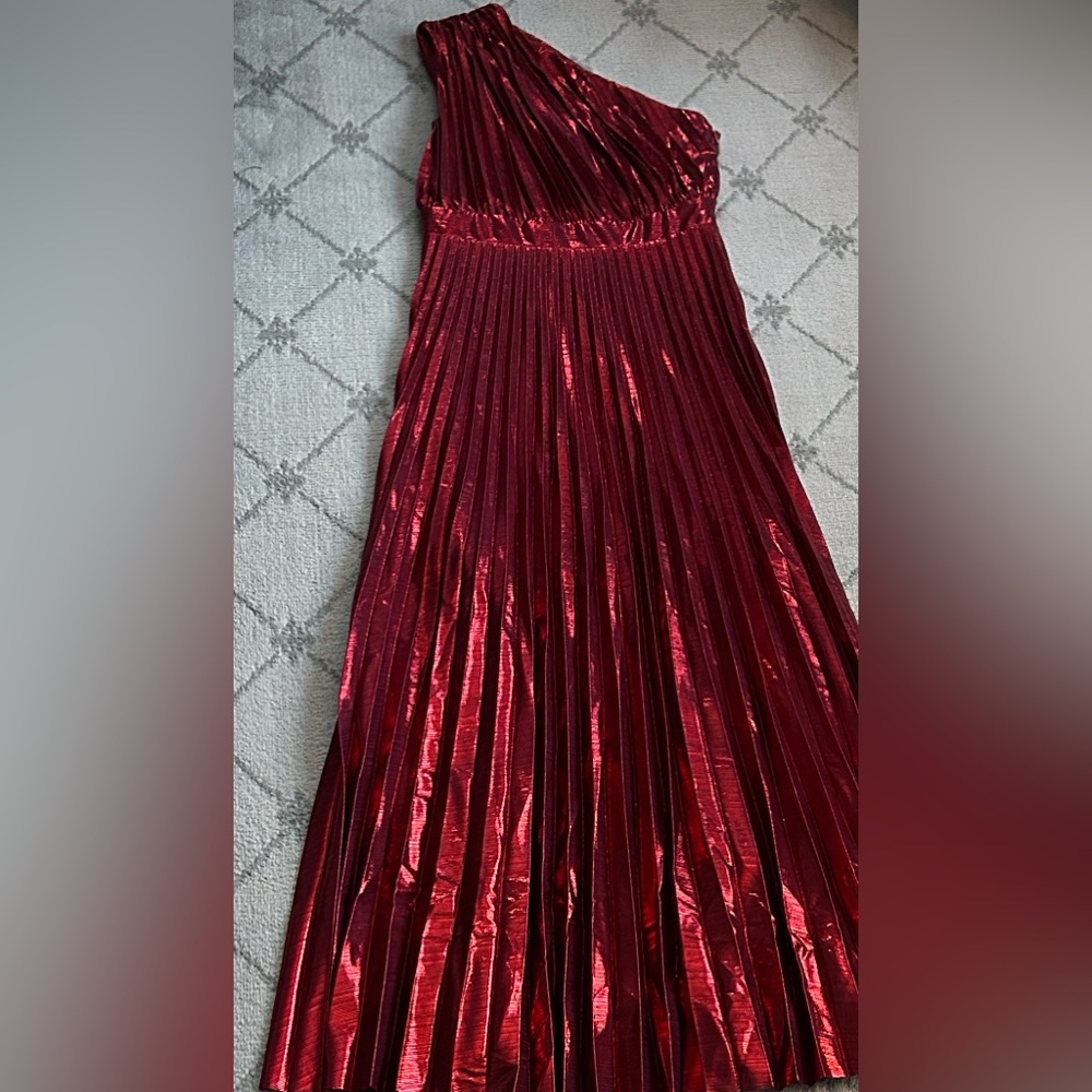 Elegant Aomei Metallic Pleated Red One-Shoulder Dress